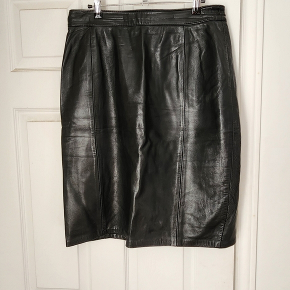 Vintage 80s high waist leather midi skirt - Picture 3 of 7
